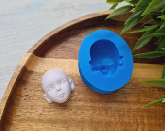 Silicone mold of Doll face, style 24, ~ 2.5*3.9 cm, H:1.4 cm, Polymer Clay, Resin, Soap Mold, Miniature Sculpting, Fondant, Cake Decor