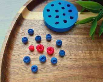 1/6 Silicone mold of Berries mix, style 2, raspberry, blueberry, mini, 13 elements, ~ Ø 0.5-0.7 cm, H:0.5-0.8 cm, Modeling tool, Shape