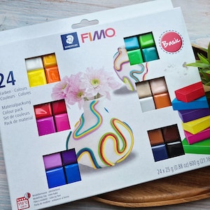 FIMO Basic, pack of 24 colors, 600g (21.16oz),Soft Oven-Bake Clay for Beginners,Jewelry, Miniatures,Sculpting,DIY Crafts,Modeling Clay Block