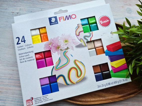 FIMO Basic, pack of 24 colors, 600g (21.16oz),Soft Oven-Bake Clay for Beginners,Jewelry, Miniatures,Sculpting,DIY Crafts,Modeling Clay Block