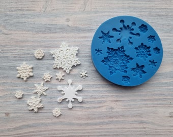 Silicone mold of Snowflakes, 11 pcs., ~ 0.9-3.1 cm, Modeling tool for accessories, jewelry and home decor, Shape for polymer clay