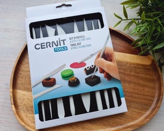 Cernit Tool kit for polymer clay, Set of 8 pieces, Double-ended modelling, smoothing, cutting, beading and textured tool for jewelry making