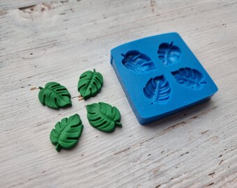 Silicone mold of Monstera leaf, 4 pcs., ~ 2.3 cm, Modeling tool for accessories, jewelry and home decor, Shape for all types of polymer clay