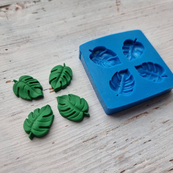 Silicone mold of Monstera leaf, 4 pcs., ~ 2.3 cm, Modeling tool for accessories, jewelry and home decor, Shape for all types of polymer clay