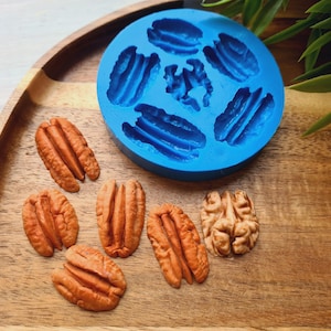 Silicone mold of Nuts set, style 1, 5 elements, ~ 1.7-3.2 cm, H:0.5-0.8 cm (pecan, walnut), Modeling tool, decor, Shape for polymer clay