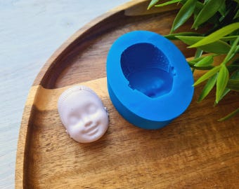 Silicone mold of Doll face, style 27, ~ 2.4*3.2 cm, H:1.6 cm, Polymer Clay, Resin, Soap Mold, Miniature Sculpting, Fondant, Cake Decor