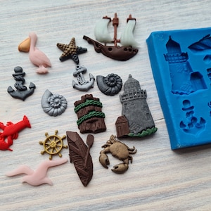 Silikonform zum Thema Meer, 14 Elemente, ~ 1,5–3,8 cm, H: 0,3–0,5 cm, Modellierwerkzeug für Accessoires, Schmuck, Form für Fimo