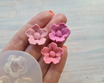 Stampo in silicone di fiori, 3 pz., ~ Ø 2,2 cm, Strumento per modellare accessori, gioielli, decorazioni per la casa, Forma per tutti i tipi di argilla polimerica