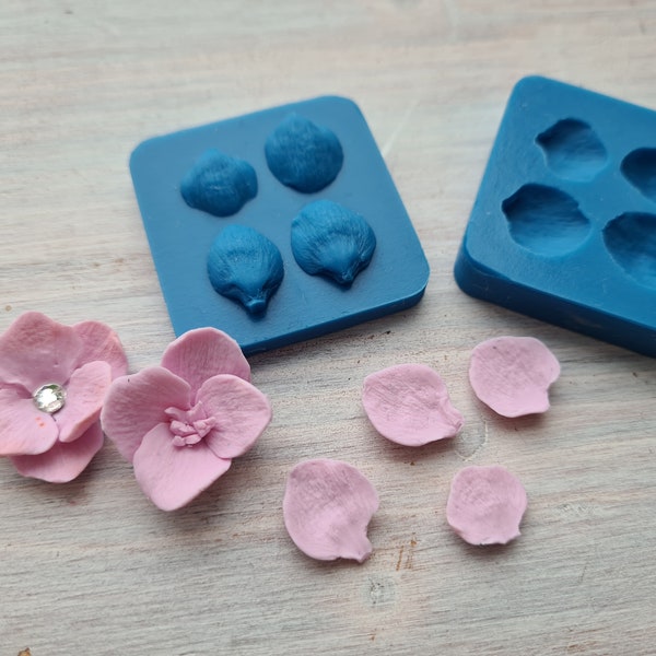 Silicone veiner of Hydrangea petal, 2-part mold, 3D, 4 pcs., ~ 1*1-1.3 cm, Modeling tool for accessories, jewelry, Shape for polymer clay