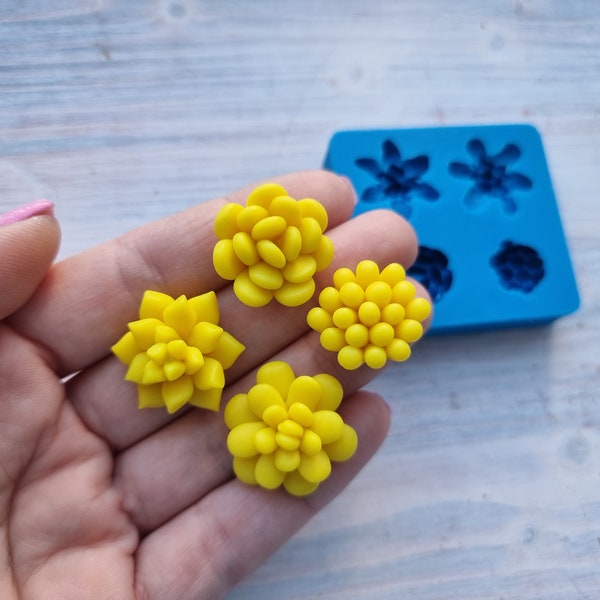 Silicone mold of Succulent, style 18, 4 pcs., ~ Ø 2.1-2.6 cm, H:0.9-1.1 cm, Modeling tool for accessories, home decor,Shape for polymer clay