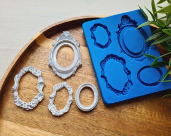 Silicone mold of Frame, style 2, 4 elements, ~ 2.3-6 cm, H:0.5 cm, Decorative Frame, Resin, Miniatures, DIY Craft Mold, Vintage Ornate Frame