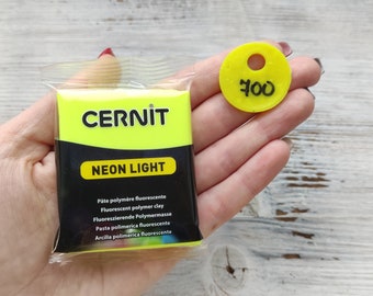 CERNIT NEON polymer clay, yellow, Nr. 700, polymer clay, 56g (2oz), Bright Soft Clay for Jewelry, Miniatures & Sculpting