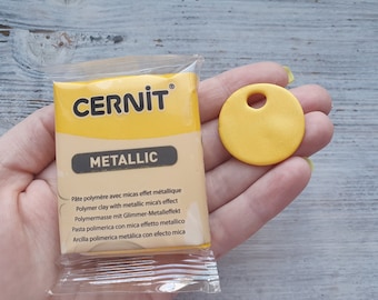 CERNIT Metallic polymer clay, yellow, Nr. 700, 56g (2oz), Soft Modeling Clay for Jewelry, Miniatures & Sculpting