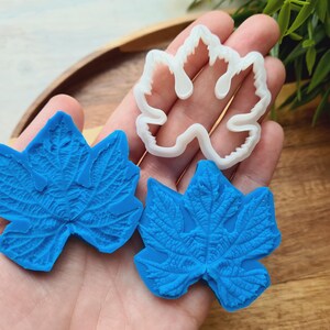 May include: Two blue silicone molds of grape leaves, one with a detailed texture and the other with a smooth surface. A white plastic mold of a grape leaf is also shown.