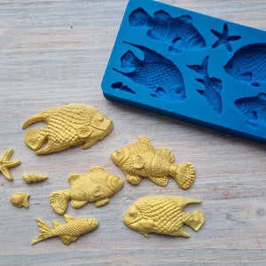 Silicone mold of Sea life set, style 5, 8 elements, ~ 0.5-2.5*1-4.5 cm, H:0.3-0.7 cm, Modeling tool for accessories,Shape for polymer clay