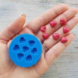 Moule en silicone Coeur, style 8, petit, 7 éléments, ~ Ø 1 cm, H: 0,5 cm, Outil de modelage pour accessoires, bijoux, décoration, Forme pour pâte polymère