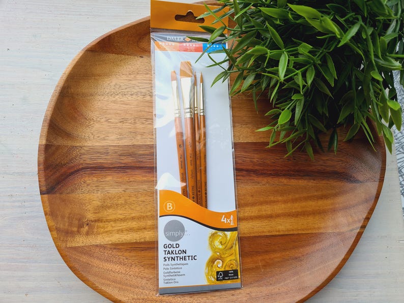 Synthetic brush SIMPLY Gold Taklon, set B, Nr. 3, short handles, 4 brushes , Polymer clay tools, Art tools image 2