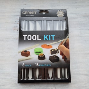 Kit de ferramentas Cernit para argila de polímero, conjunto de 8 peças, ferramenta de modelagem de ponta dupla, alisamento, corte, frisamento e texturização para fabricação de joias