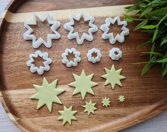 Eight point star, set of 7 cutters, Earring cutters, 3D printed cutters, Figure Tool Set for polymer clay.