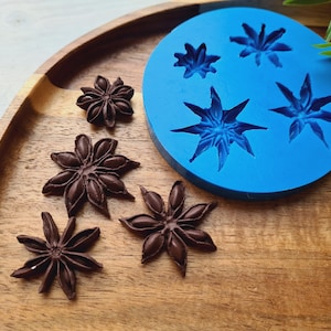 Silicone mold of Anise, style 3, 4 elements, ~ Ø 2.1-3.2 cm, H:0.5-0.7 cm, Modeling tool for accessories, jewelry, Shape for polymer clay