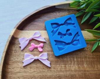 Silicone mold of Bow, style 7, 3 elements, ~ 2.1-4.2*1.2-2.1 cm, H:0.4 cm, Cute Ribbon Bow, Polymer Clay, Epoxy Resin, Kawaii Jewelry