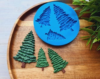 Silicone mold of Christmas tree, style 2, 3 elements, ~ 2.5-7.5 cm, H:0.4-0.6 cm, Fondant,Xmas Pine Tree Mold for Crafts,Holiday Decorations