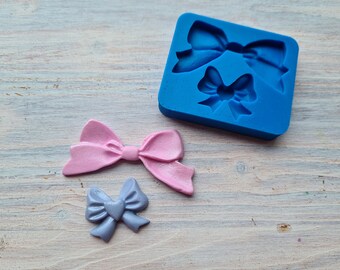 Silicone mold of Bow, style 9, 2 elements, ~ 2*2.3 cm, ~ 2.4*4.8 cm, H:0.5 cm, Cute Ribbon Bow, Polymer Clay, Epoxy Resin, Kawaii Jewelry