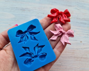 Silicone mold of Bow, style 8, 2 elements, ~ 2.7*3.7 cm, H:0.6 cm, Cute Ribbon Bow, Polymer Clay, Epoxy Resin, Kawaii Jewelry,Hair Accessory
