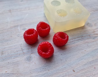 Moule en silicone Framboise naturelle inversé, 4 éléments, ~ Ø 1,8 cm, H:1,6-1,7 cm, Modeleur pour accessoires, Forme pour pâte polymère