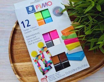 FIMO Neon, pack of 12 colors, 300g (10.58oz), Bright Fluorescent Oven-Bake Clay for Jewelry, Sculpting, Miniatures, DIY Crafts,Colorful Clay