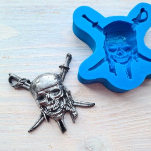 Silicone mold of Skull, style 1, pirate, ~ 4.7*5 cm, H:1.1 cm, Modeling tool for accessories, jewelry and home decor, Shape for polymer clay