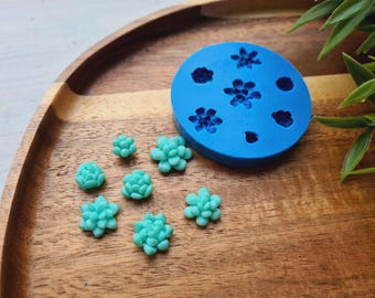 Silikonform Sukkulente, Stil 17, 7 Elemente, ~ Ø 0,8-1,4 cm, H: 0,5-0,6 cm, Form für Polymerclay, Zubehör, Schmuck