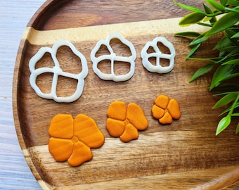 Bloem, stijl 9, set van 3 uitstekers, oorbellenstekkers, 3D-geprinte uitstekers, figuurgereedschapset voor polymeerklei, Fimo