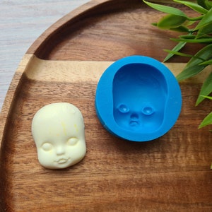 Silicone mold of Doll face, style 7, Nr. 2, ~ 2.8*3.5 cm, H:1.2 cm, Modeling tool for home decor, Shape for Fimo, Sculpey, Pardo,Cernit clay