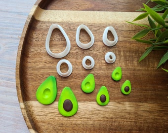 Avocado, 2 Teile, Satz von 3 Ausstechern, Ein Ausstechform oder GANZES Set, Ohrring Ausstechformen, 3D gedruckte Ausstechformen, Figur Werkzeug für Polymer Ton Fimo