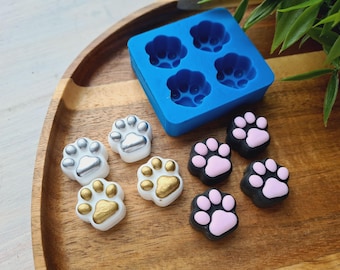 Silicone mold of Dog or cat paw, style 3, 4 elements, ~ 1.8*1.9 cm, H:1.1 cm, Polymer Clay,Resin,Soap,Candle Mold,Fondant,Cake Decor,Pet DIY