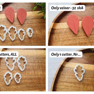 Silicone veiner of Oak leaf, style 1, Leaf Veiner, 3D Printed Cutters, Plastic PLA, Polymer Clay, Earrings, Botanical Jewelry Tools Red 32 shA
