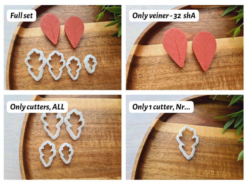 Silicone veiner of Oak leaf, style 1, Leaf Veiner, 3D Printed Cutters, Plastic PLA, Polymer Clay, Earrings, Botanical Jewelry Tools Red 32 shA