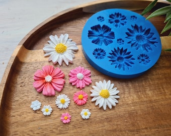 Silicone mold of Daisy, style 1, 9 elements, ~ 0.7-3.2 cm, H:0.2-0.6 cm, Modeling tool for accessories, jewelry,decor,Shape for polymer clay