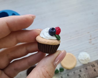 Silicone mold of Set of cupcake with cream and berries, 7 pcs., ~ 0.7-2.3 cm, Modeling tool of cookie for accessories,jewelry and home decor