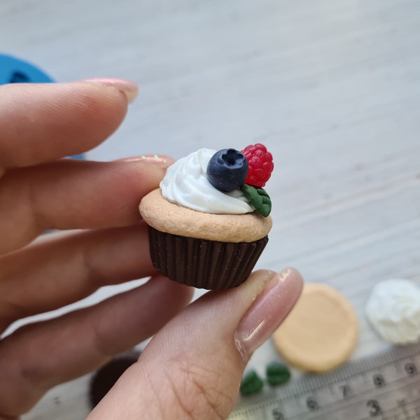 Ensemble de petits gâteaux en silicone avec de la crème et des baies, 7 pièces, ~ 0,7-2,3 cm, Outil de modélisation de biscuit pour accessoires, bijoux et décoration d'intérieur