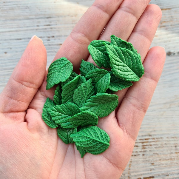 3/6/12/18/24/30 Cuisson au four en pâte polymère fait main Feuilles de menthe (2 cm, 2,5 cm, 3 cm de long), fournitures en pâte polymère, perles en pâte, créations