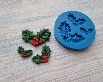 Moule en silicone avec des feuilles de gui de Noël, 3 pièces, ~ 2,5-4,9 cm, Outil de modélisation pour accessoires, bijoux, décoration d'intérieur, Forme pour pâte polymère