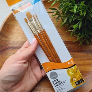 Synthetic brush SIMPLY Gold Taklon, set B, Nr. 3, short handles, 4 brushes , Polymer clay tools, Art tools image 3