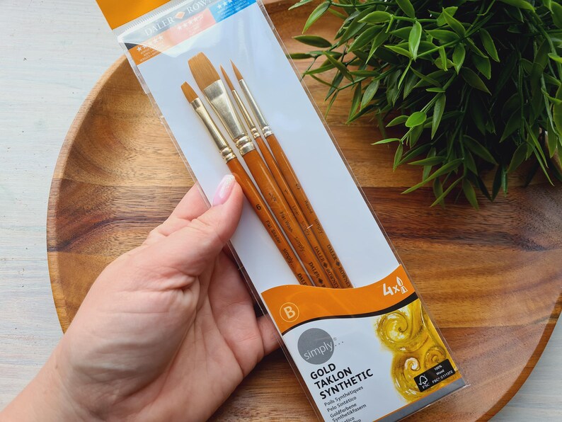 Synthetic brush SIMPLY Gold Taklon, set B, Nr. 3, short handles, 4 brushes , Polymer clay tools, Art tools image 3