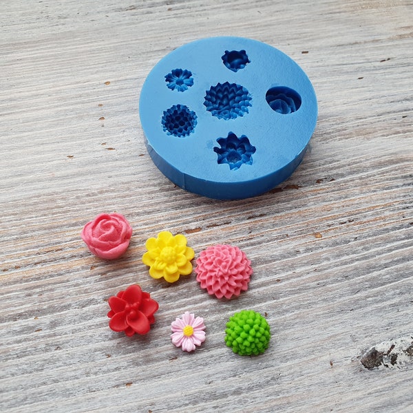 Ensemble de 6 moules en silicone, fleurs, ~ 0,7-1,2 cm, Outil de modelage pour accessoires, bijoux, décoration d'intérieur, Forme pour tous les types de pâte polymère