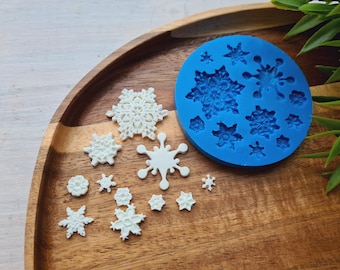 Silicone mold of Snowflake, style 5, 11 elements, ~ Ø 0.7-2.7 cm, H:0.1-0.4 cm,Fondant,Miniatures,Winter DIY Craft Mold,Christmas Decoration