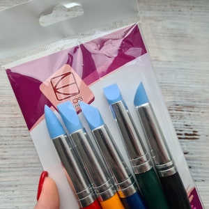 Kolos modelling rubber brushes, Set of 5 different silicone brushes, Polymer clay sculpting tool for Fimo, Sculpey, Pardo, Cernit and Metal