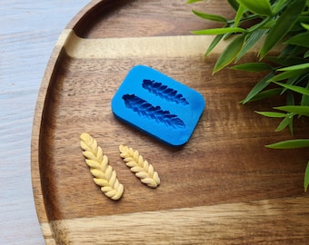 Silicone mold of Wheat branch, style 1, handmade, 2 elements, ~ 0.9*2.8 cm, 1.1*3.8 cm, H:0.3-0.4 cm, Modeling tool, Shape for polymer clay
