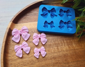 Silicone mold of Bow, style 10, 4 elements, ~ 2.1-3.2*1.8-2.8 cm, H:0.4-0.6 cm, Cute Ribbon Bow, Polymer Clay, Epoxy Resin, Kawaii Jewelry